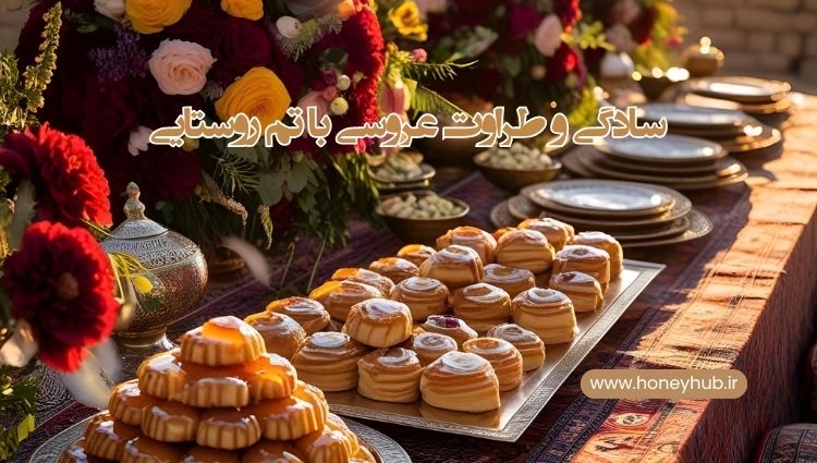 میز پذیرایی روستایی با نان و عسل