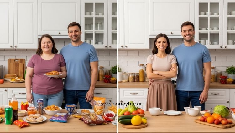 مقایسه بصری اثرات مثبت فستینگ متناوب دو زن شوهر خوشحال بعد از فستیننگ