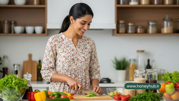Energy and vitality with proper nutrition Image of an energetic woman preparing healthy food