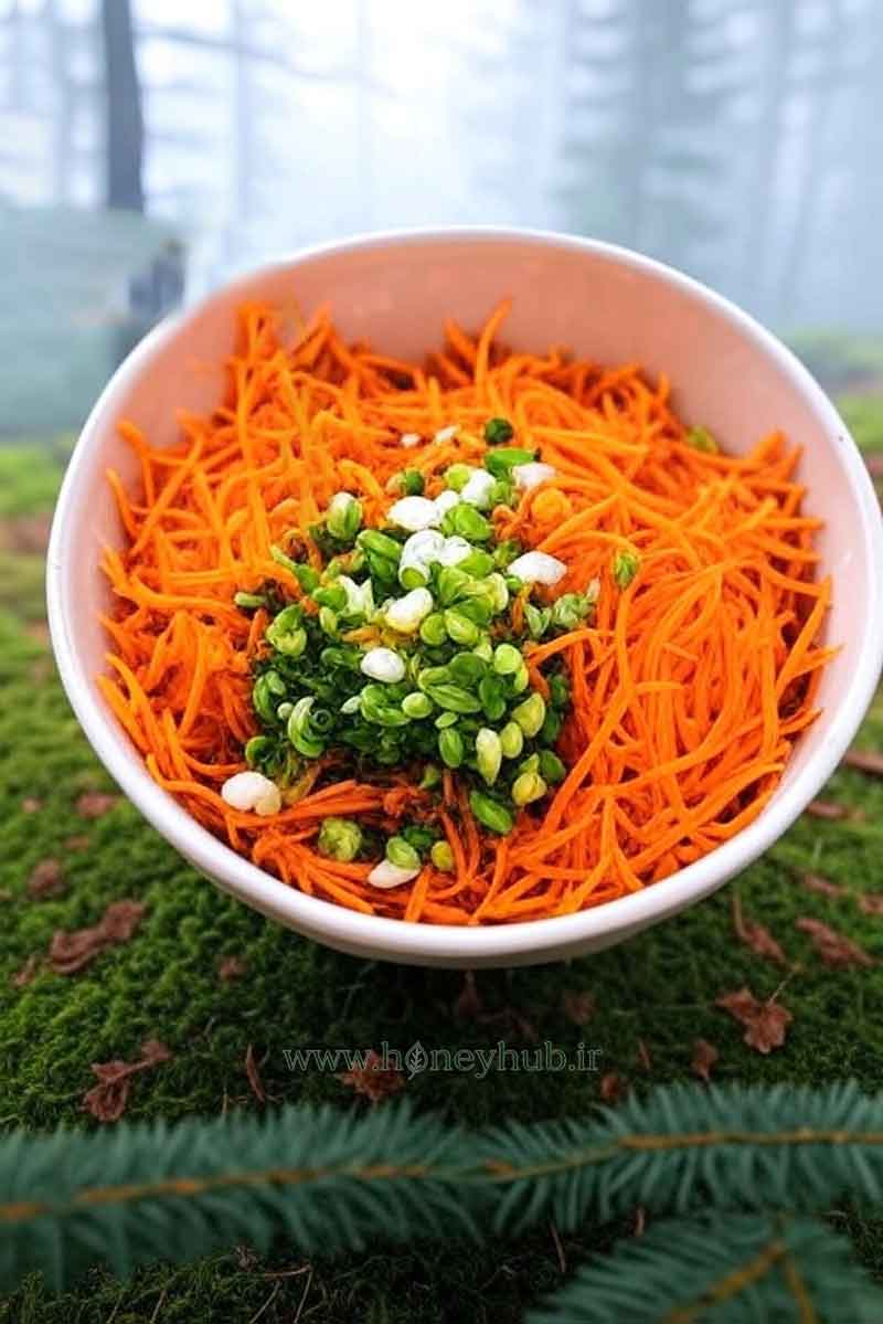 Fresh and delicious French carrot salad with parsley and nuts garnish